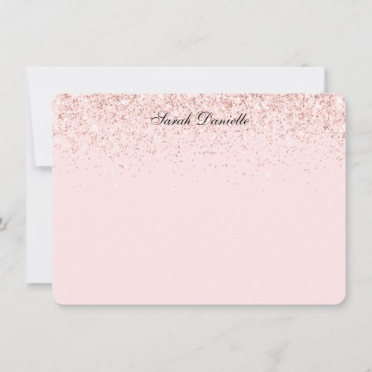 Blush Pink Glitter Confetti Personalized Flat Note Notitiekaartje (Voorkant)