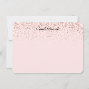 Blush Pink Glitter Confetti Personalized Flat Note Notitiekaartje