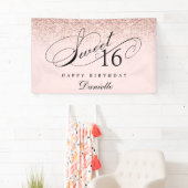 Blush Pink Glitter Confetti Sweet 16 Verjaardag Spandoek (Insitu)