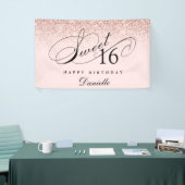 Blush Pink Glitter Confetti Sweet 16 Verjaardag Spandoek (Beurs)