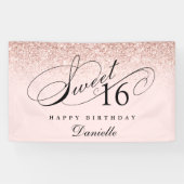 Blush Pink Glitter Confetti Sweet 16 Verjaardag Spandoek (Horizontaal)