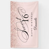 Blush Pink Glitter Confetti Sweet 16 Verjaardag Spandoek (Verticaal)