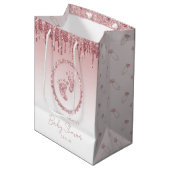 Blush Pink Glitter Drip Baby shower Gift Bag Medium Cadeauzakje (Voorkant Gekanteld)