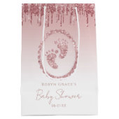 Blush Pink Glitter Drip Baby shower Gift Bag Medium Cadeauzakje (Achterkant)