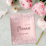 Blush pink glitter drips name script 2023 planner<br><div class="desc">A blush pink faux metallic looking background. Decorated with faux glitter drips.  Personalize and add a year and your name.</div>