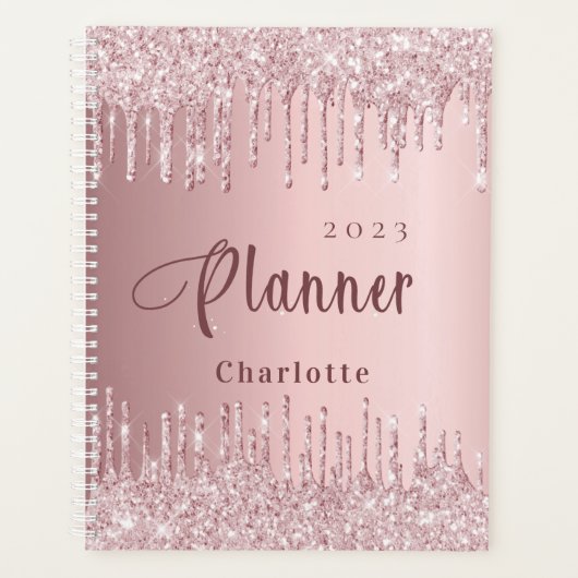 Blush pink glitter drips name script 2023 planner (Voorkant)