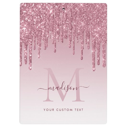 Blush Pink Glitter Drips Sparkle Modern Monogram Klembord (Achterkant)