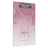 Blush Pink Glitter Drips Sparkle Modern Monogram Klembord (Rechts)