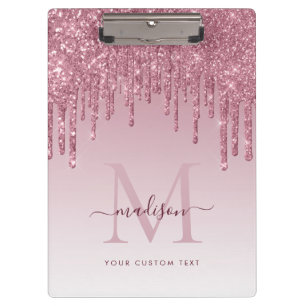 Blush Pink Glitter Drips Sparkle Modern Monogram Klembord