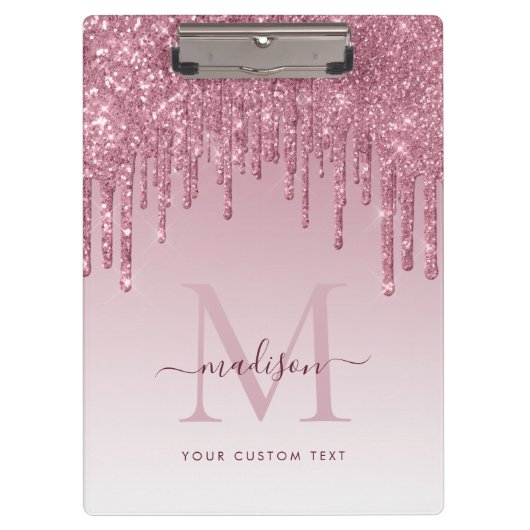 Blush Pink Glitter Drips Sparkle Modern Monogram Klembord (Voorkant)