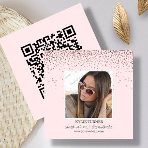 Blush Pink Glitter   Foto sociale media QR-code Vierkante Visitekaartje