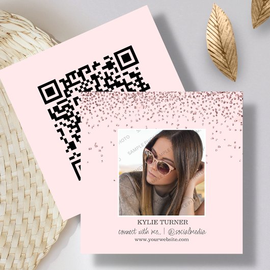 Blush Pink Glitter | Foto sociale media QR-code Vierkante Visitekaartje