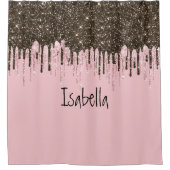 Blush Pink Glitter Girly Sparkle Persoonlijke naam Douchegordijn (Voorkant)
