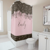 Blush Pink Glitter Girly Sparkle Persoonlijke naam Douchegordijn (In situ)
