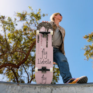 Blush Pink Glitter Girly Sparkle Persoonlijke naam Persoonlijk Skateboard