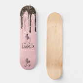 Blush Pink Glitter Girly Sparkle Persoonlijke naam Persoonlijk Skateboard (Voorkant)