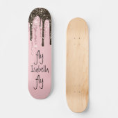 Blush Pink Glitter Girly Sparkle Persoonlijke naam Persoonlijk Skateboard (Voorkant)