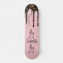 Blush Pink Glitter Girly Sparkle Persoonlijke naam Persoonlijk Skateboard