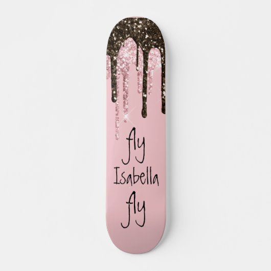 Blush Pink Glitter Girly Sparkle Persoonlijke naam Persoonlijk Skateboard (Voorkant)