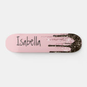 Blush Pink Glitter Girly Sparkle Persoonlijke naam Persoonlijk Skateboard (Horizontaal)