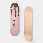 Blush Pink Glitter Girly Sparkle Persoonlijke naam Persoonlijk Skateboard (Voorkant)