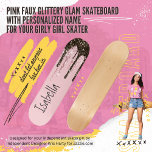 Blush Pink Glitter Girly Sparkle Persoonlijke naam Persoonlijk Skateboard<br><div class="desc">Cool Modern Blush Roze Glitter Meisje Glam Sparkles Gepersonaliseerde Naam Skateboard. Glitter meisjes schaats ook! Blush roze board met roze, wit en zwart gesimuleerde faux roze en zwart en wit glitter druppels girly skateboard. Skater's naam in de moderne typografie op deze schattige on-trend meisje's abstracte gepersonaliseerde roze glitter skateboard outdoor...</div>
