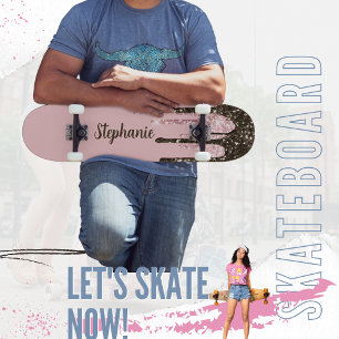 Blush Pink Glitter Girly Sparkle Persoonlijke naam Persoonlijk Skateboard