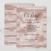 Blush Pink Glitter Glam Stripes Baby shower Kaart (Voorkant / Achterkant)