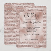 Blush Pink Glitter Glam Stripes Baby shower Kaart (Voorkant / Achterkant)