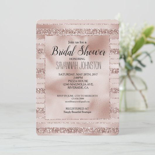 Blush Pink Glitter Glam Stripes Vrijgezellenfeest Kaart (Staand voorkant)