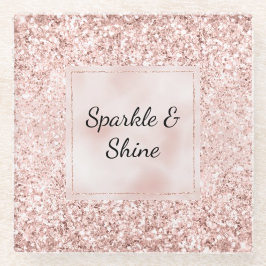 Blush Pink Glitter Glitz Glazen Onderzetter (Voorkant)