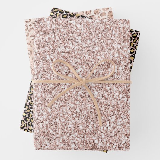  Blush Pink Glitter Gold Leopard Inpakpapier Vel (In situ)