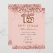 Blush Pink Glitter Happy 15th Birthday (Voorkant / Achterkant)