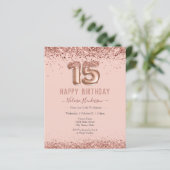 Blush Pink Glitter Happy 15th Birthday (Staand voorkant)