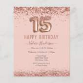 Blush Pink Glitter Happy 15th Birthday (Voorkant)