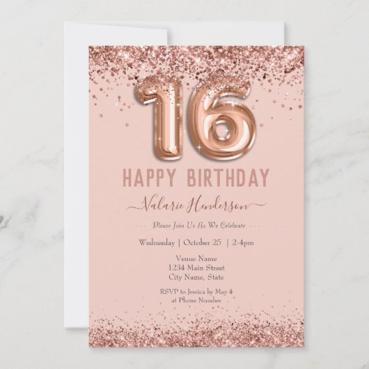 Blush Pink Glitter Happy 16th Birthday (Voorkant)