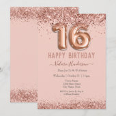 Blush Pink Glitter Happy 16th Birthday (Voorkant / Achterkant)