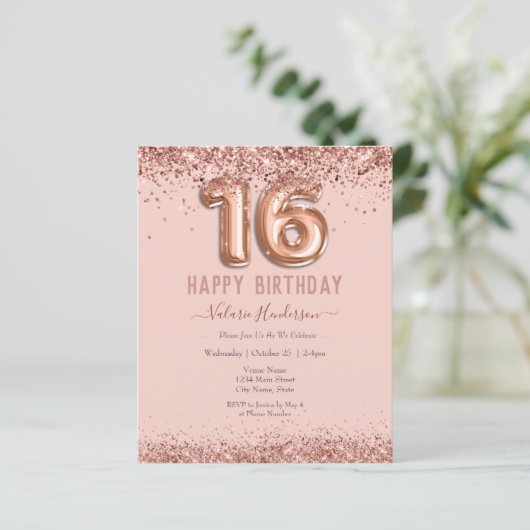 Blush Pink Glitter Happy 16th Birthday (Staand voorkant)