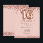 Blush Pink Glitter Happy 16th Birthday<br><div class="desc">Meisjes glitter,  milleniumroze achtergrond,  met fancy manuscriptnaam typografie. Faux roos gold 16 ballontekst. Roze en vlinderbovengrens. Geweldig voor 16 mooie feestjes.</div>