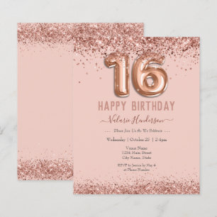 Blush Pink Glitter Happy 16th Birthday