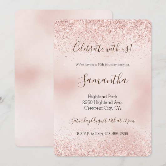 Blush Pink Glitter Kaart (Voorkant / Achterkant)