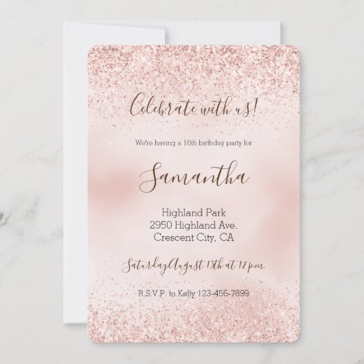 Blush Pink Glitter Kaart (Voorkant)