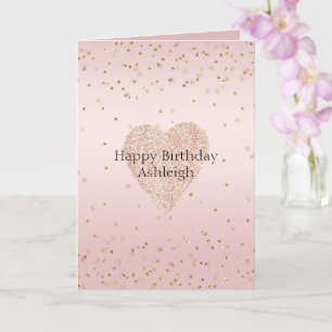 Blush Pink Glitter Love Gold Confetti Heart  Kaart