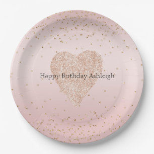 Blush Pink Glitter Love Gold Confetti Heart Papieren Bordje