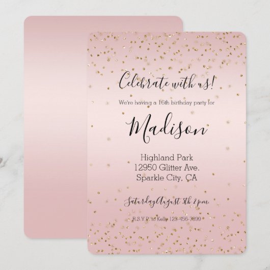 Blush Pink Glitter Love Gold Confetti Kaart (Voorkant / Achterkant)