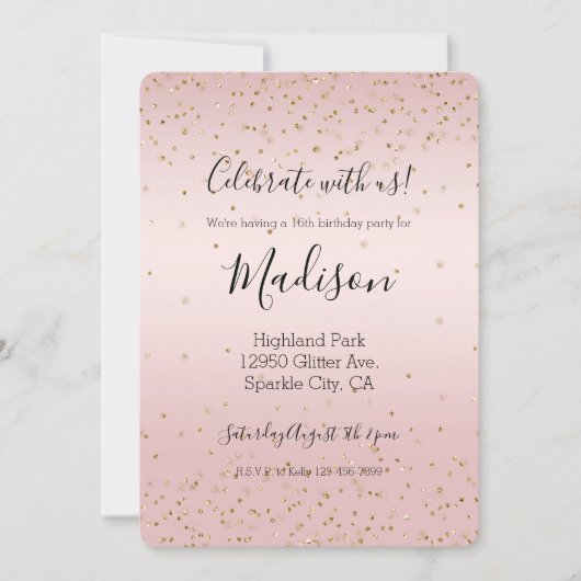 Blush Pink Glitter Love Gold Confetti Kaart (Voorkant)