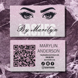 Blush Pink Glitter Ombre Lash Tech QR-code Visitekaartje