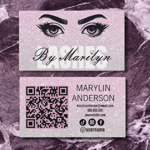 Blush Pink Glitter Ombre Lash Tech QR-code Visitekaartje