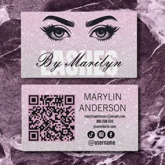 Blush Pink Glitter Ombre Lash Tech QR-code Visitekaartje