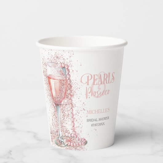 Blush Pink Glitter Parels en Prosecco Bedankt Papieren Bekers (Achterkant)
